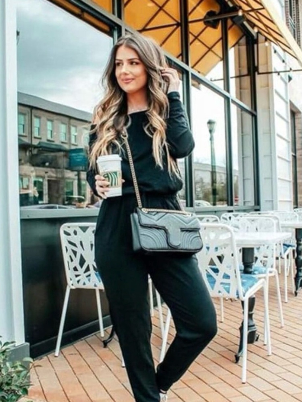 Pretty Garden Jumpsuit casual long sleeve wide neck elastic waist pockets NEW L - Picture 4 of 14